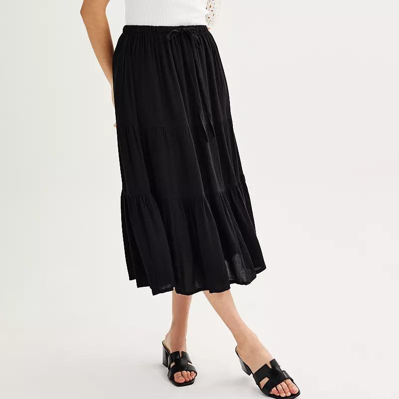 Womens Chelsea & Theodore Pull-On Woven Pleated Midi Skirt Product Image