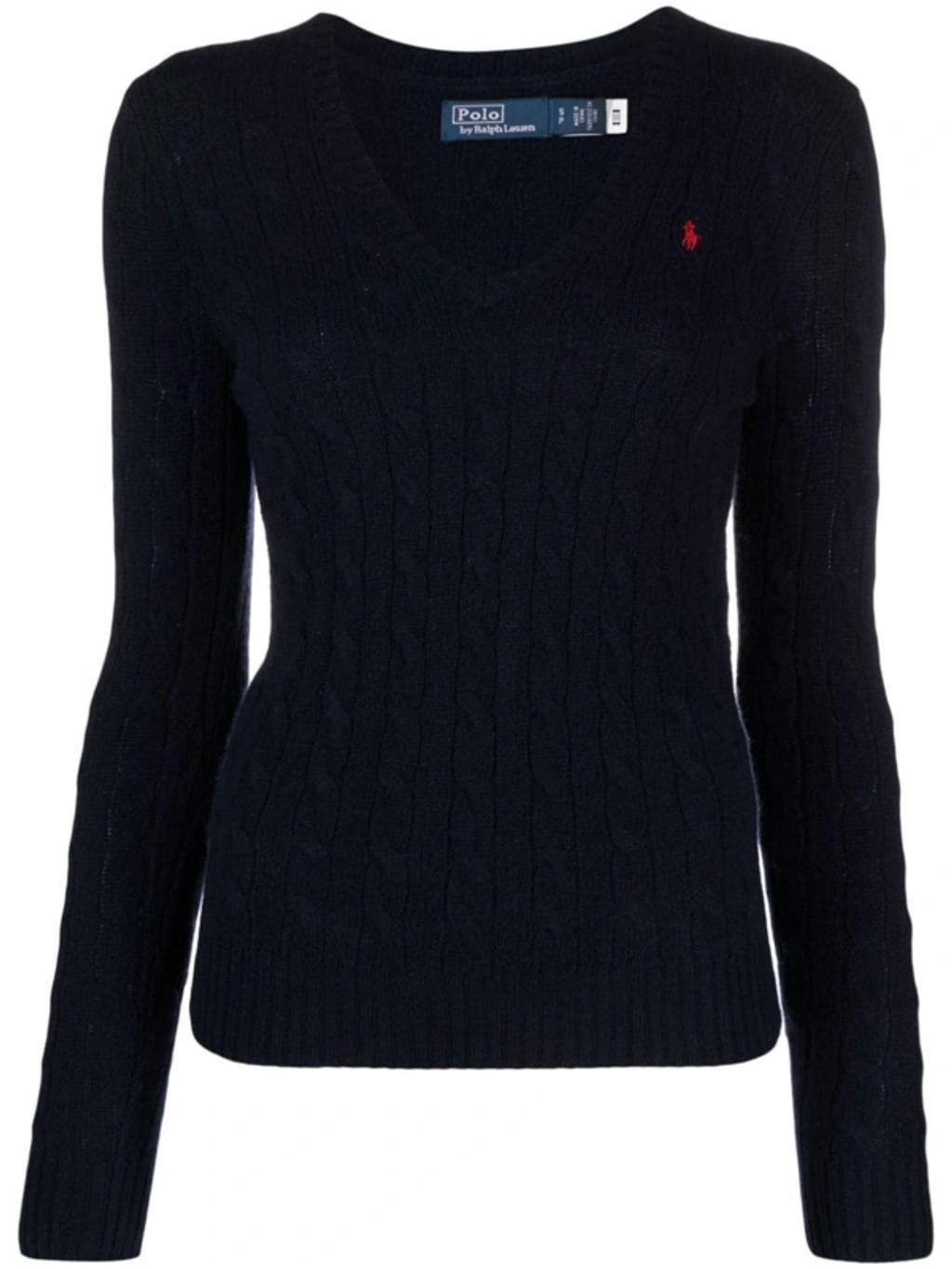 POLO RALPH LAUREN Logo-embroidered Wool-cashmere Jumper In Blue Product Image