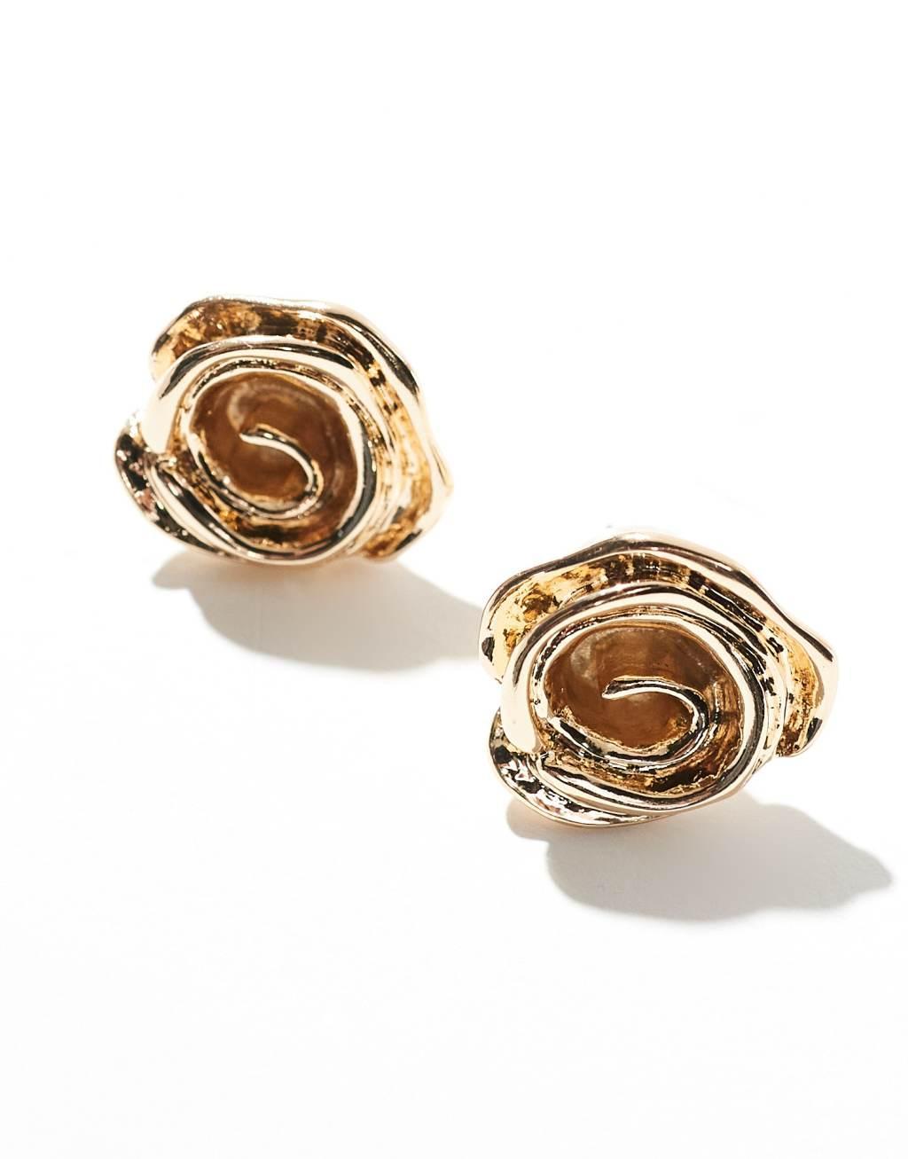 ASOS DESIGN stud earrings with rose detail in gold tone Product Image