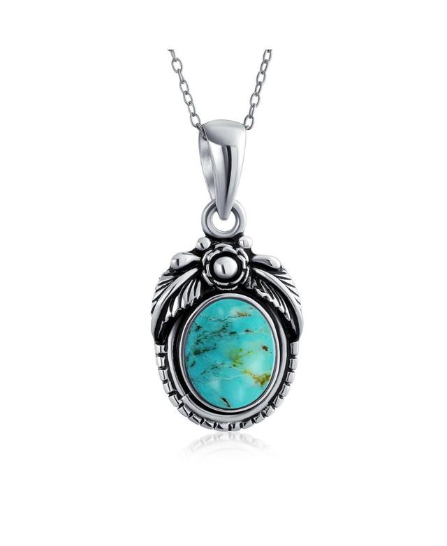 Bling Jewelry South Western Blue Natural Turquoise Oval Leaf Feather Pendant Necklace For Women Sterling Silver Product Image