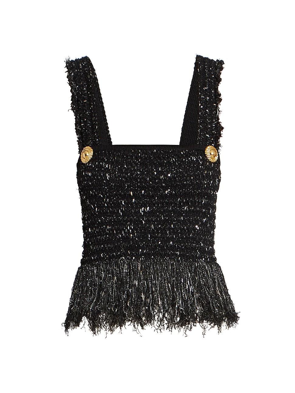 Fringe Tweed Peplum Bra Top Product Image