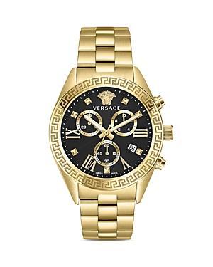 Womens Greca Chrono Goldtone Stainless Steel & Leather Watch Product Image