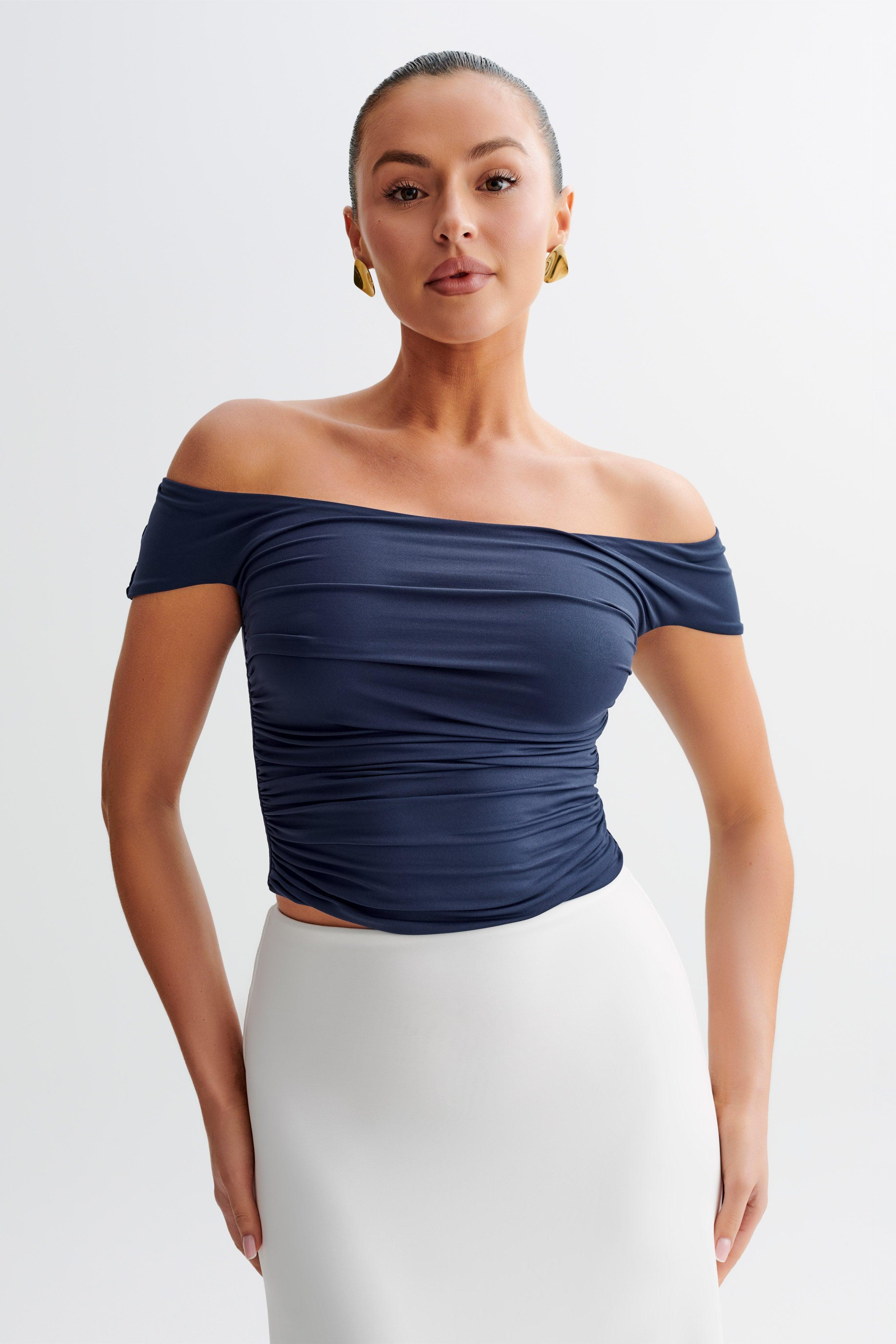 Piper Ruched Off Shoulder Top - Navy product image