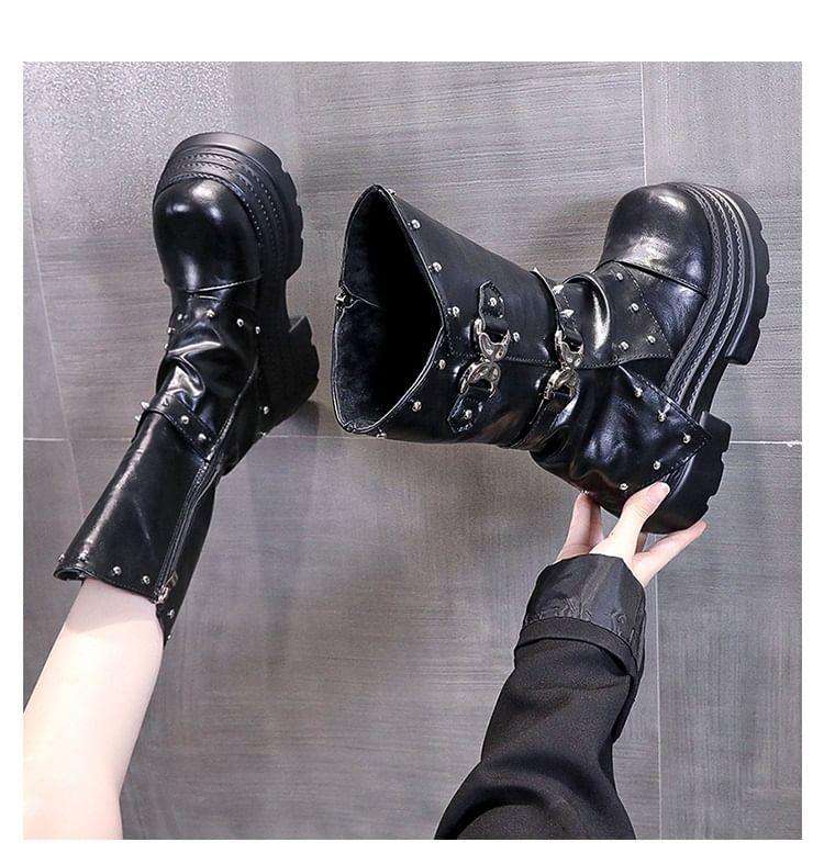 Platform Buckle Mid Calf Boots Product Image