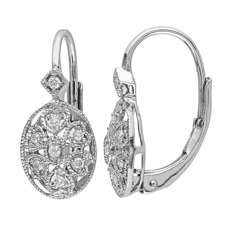 Stella Grace Sterling Silver 1/8 Carat T.W. Diamond Oval Drop Earrings, Womens, White Product Image