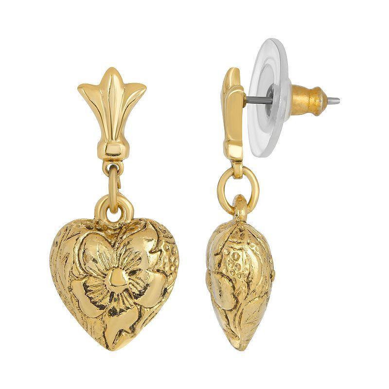 1928 14k Gold-Dipped Textured Heart Drop Earrings, Womens Product Image