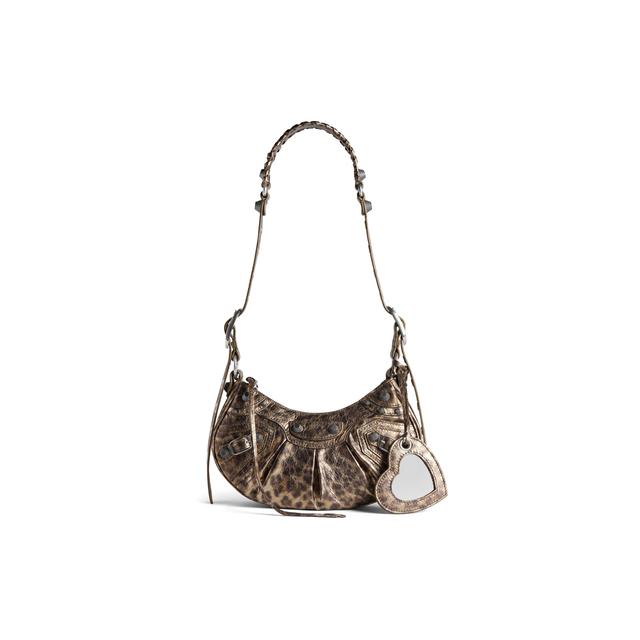 Women's Le Cagole Xs Shoulder Bag Metallized With Leopard Print  in Brown Product Image