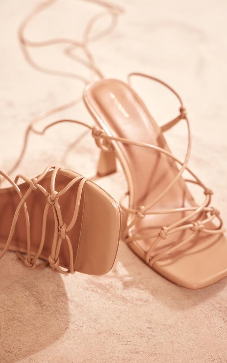 Nude Pu Crinkle Lace Up Low Heeled Sandals Product Image