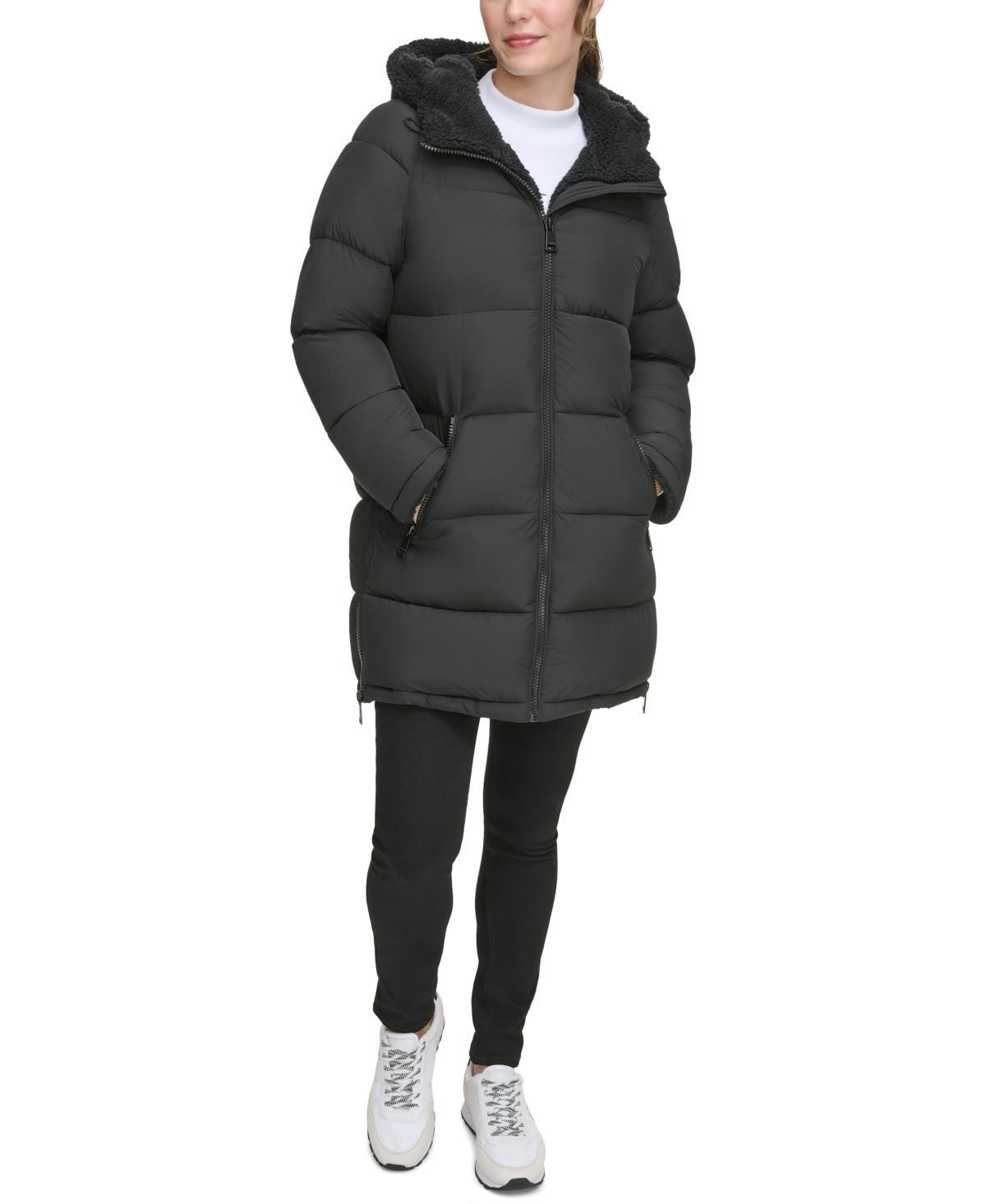 Calvin Klein Womens Faux-Fur-Lined Hooded Puffer Coat Product Image