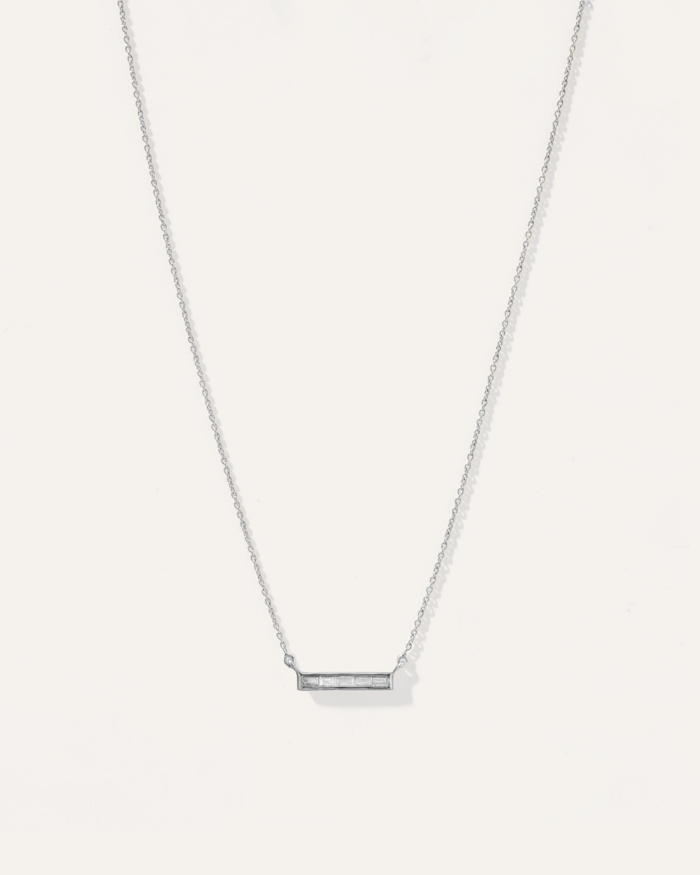 14K Gold Diamond Baguette Bar Necklace Product Image