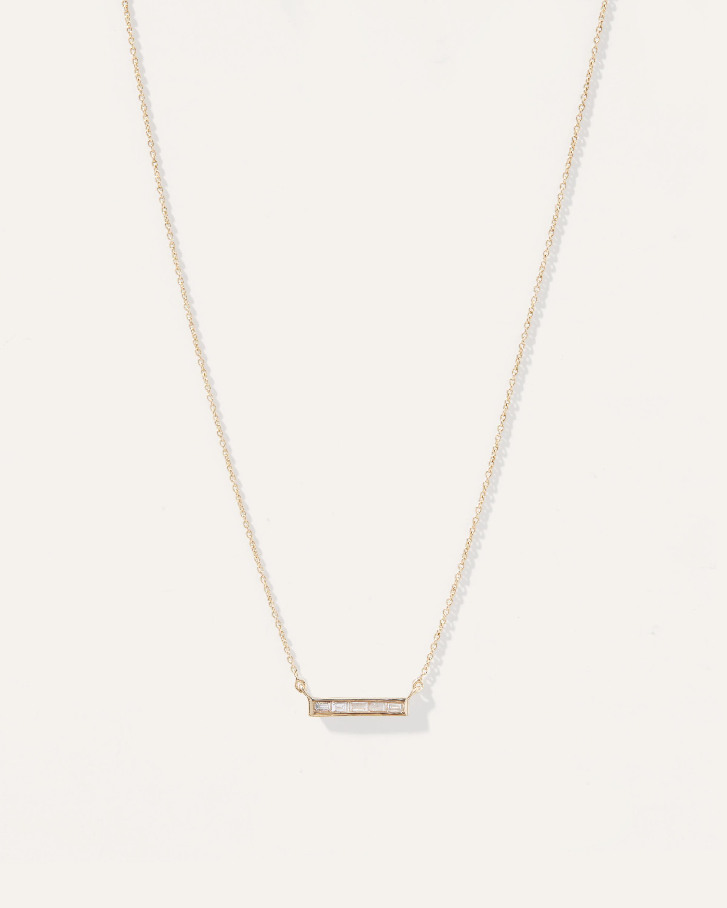 14K Gold Diamond Baguette Bar Necklace Product Image