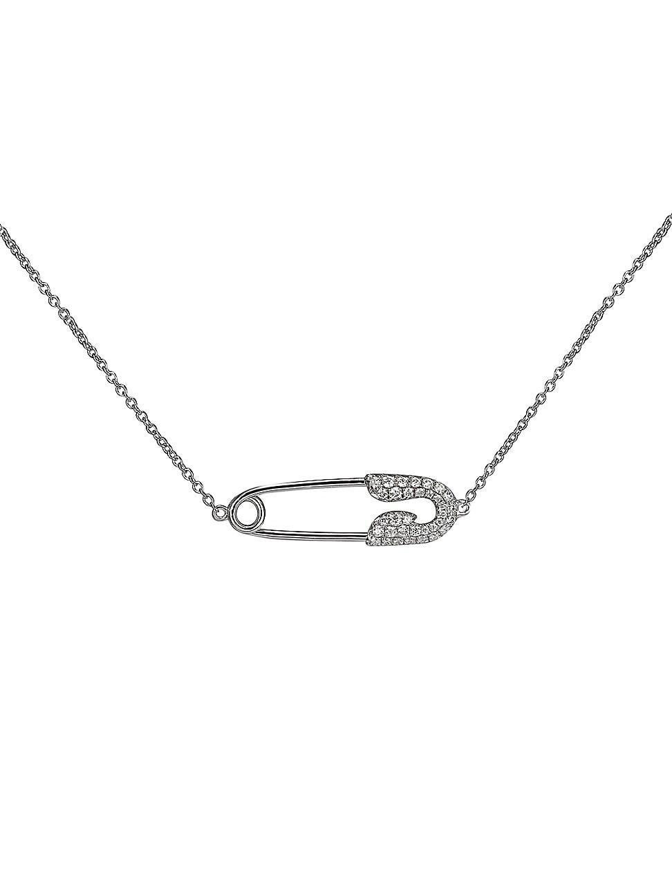 Womens Safety Pin 18K White Gold & Diamond Necklace Product Image