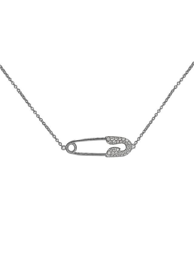 Womens Safety Pin 18K White Gold & Diamond Necklace Product Image