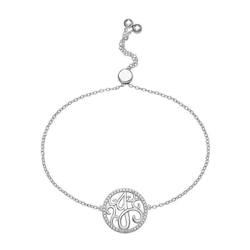 PRIMROSE Sterling Silver Cubic Zirconia Initial Cable Chain Bolo Bracelet, Womens Sterling Silver D Product Image