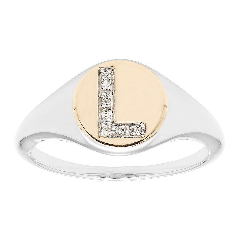 Its Personal 14k Gold Over Sterling Silver Diamond Accent Initial Signet Ring, Womens White Product Image