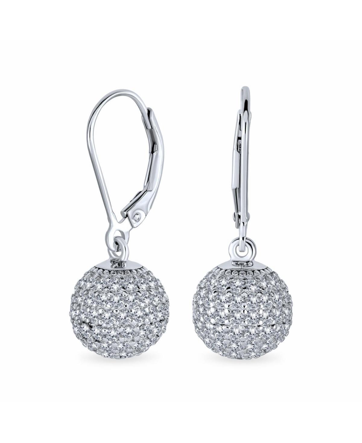 Minimalist Geometric Cubic Zirconia Pave Cz Disco Ball Lever back Drop Statement Earrings For Women Prom Sterling Silver Product Image