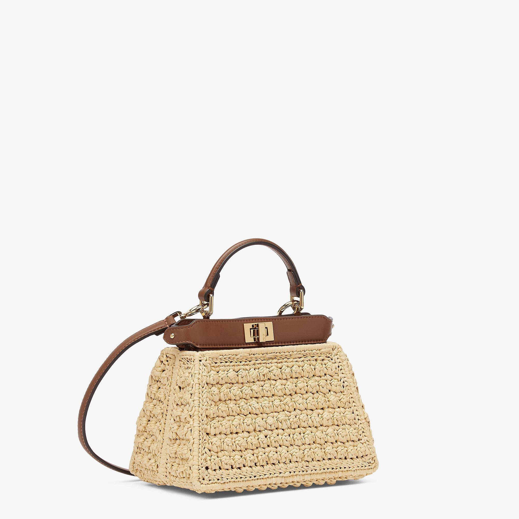 Peekaboo ISeeU PetiteBrown leather and raffia bag Product Image