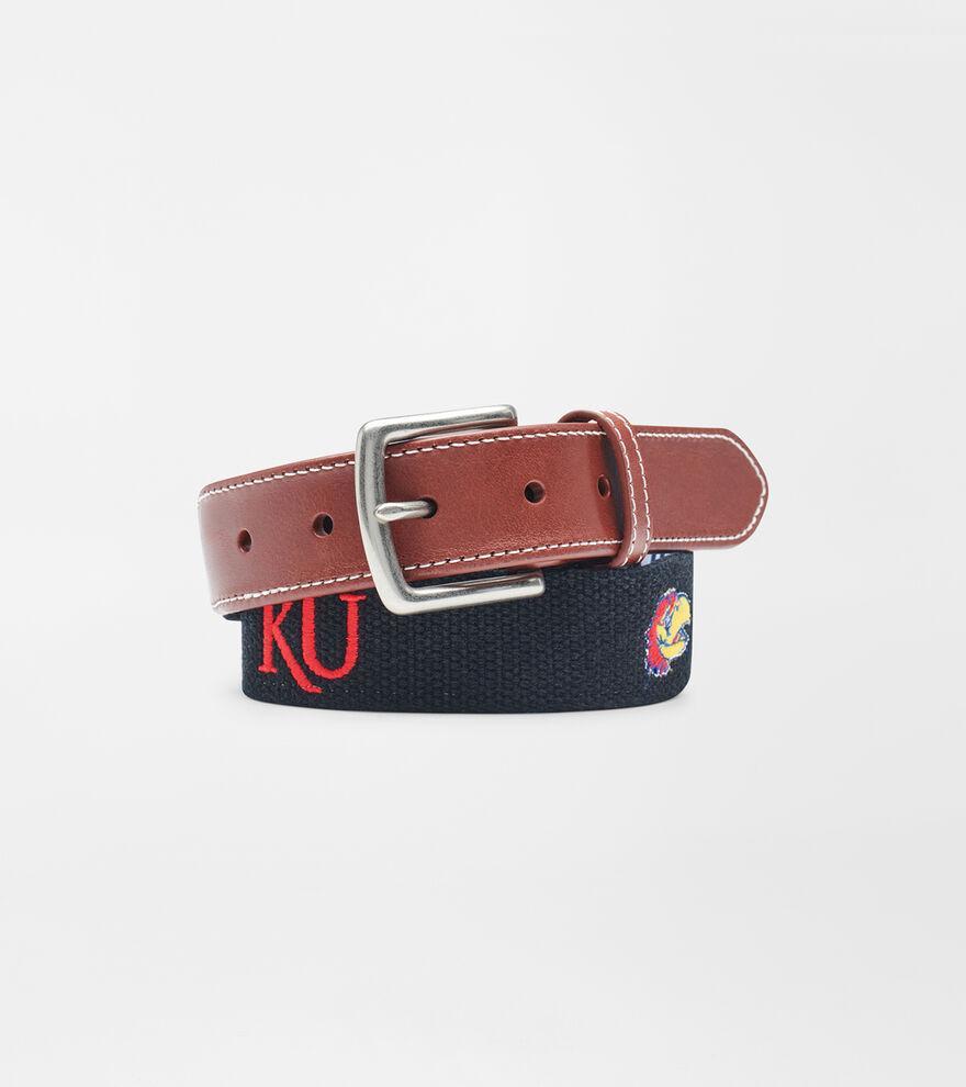 Peter Millar Mens University of Kansas Belt | Color: Black | Size: 36 | KU Product Image