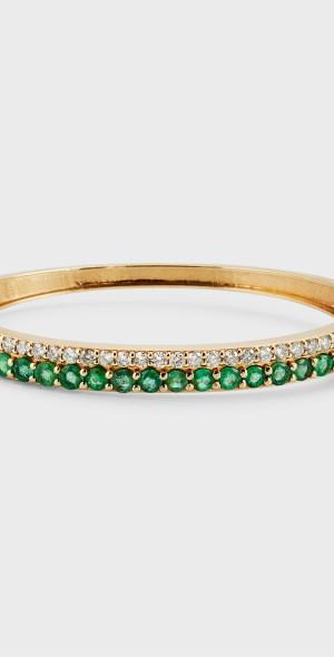 14K Yellow Gold Emerald Diamond Bar Medium Bangle Bracelet Product Image