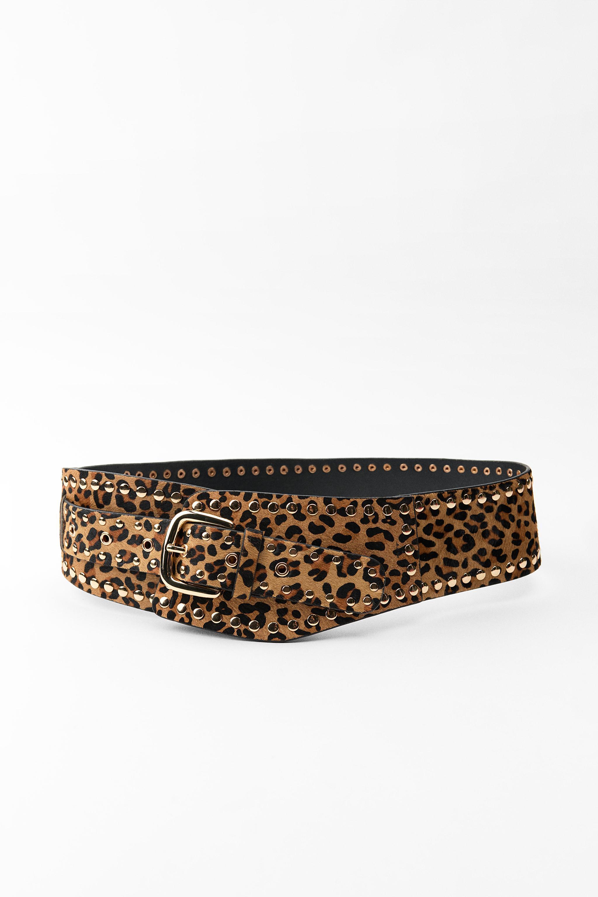 ANIMAL PRINT STUDDED LEATHER SASH BELT Product Image