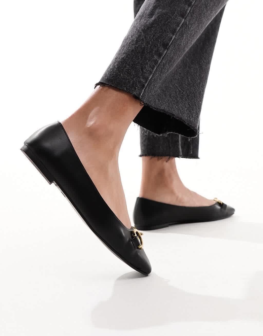 ASOS DESIGN Leighton square toe ballet flats in black Product Image