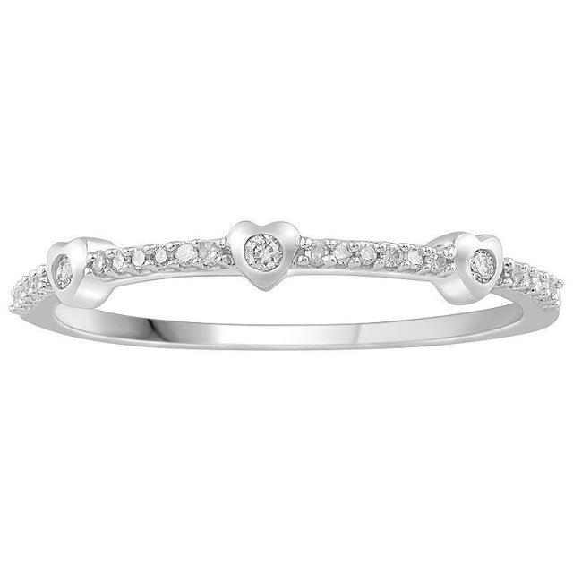 10k White Gold 1/10 Carat T.W. Diamond Heart Station Band Ring, Womens Product Image