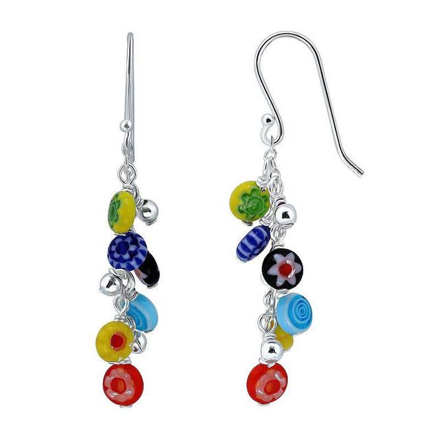 Aleure Precioso Sterling Silver Colored Round Glass Bead Drop Fishhook Earrings, Womens, Multicolor Product Image