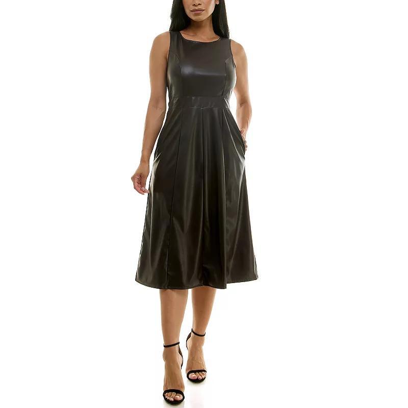 Womens Nina Leonard Faux Leather Fit & Flare Midi Dress Product Image