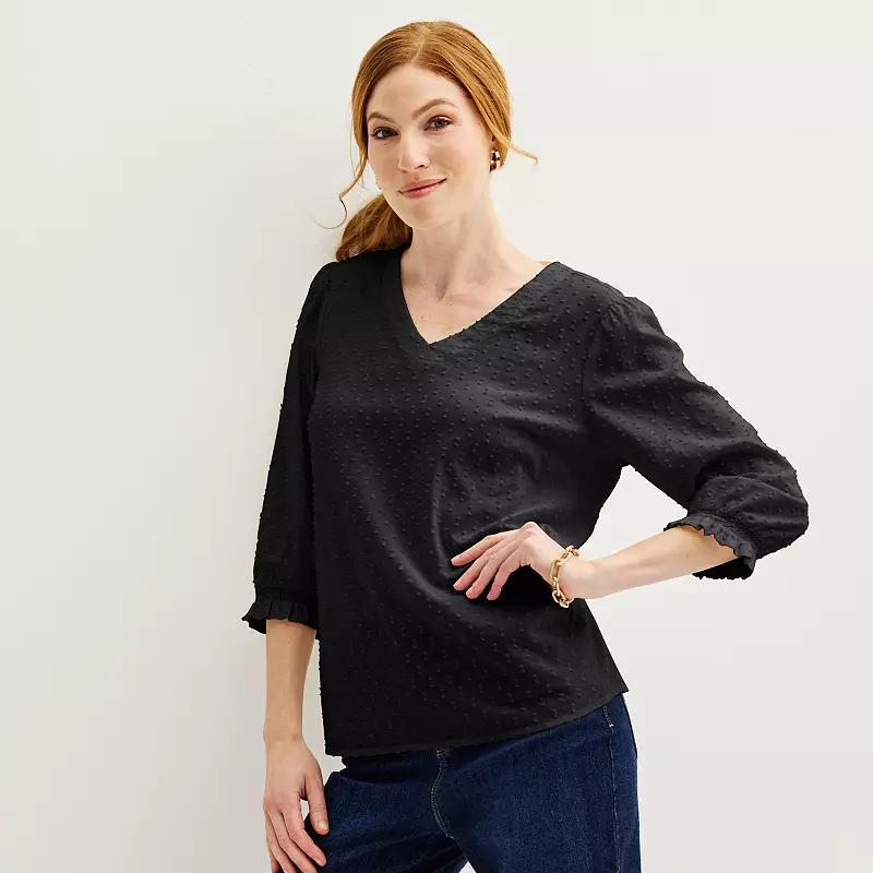 Womens Croft & Barrow Puff Sleeve V-Neck Top Product Image