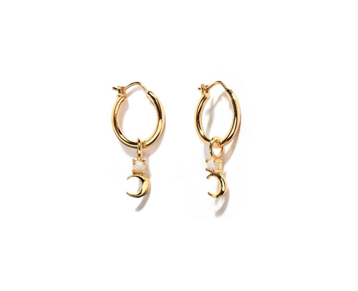 Womens Crescent Moon Opal Hoop Earrings Product Image