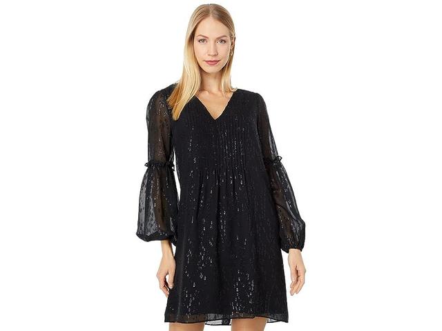 Lilly Pulitzer Cleme Long Sleeve Silk Dress (Onyx Fish Clip Chiffon) Women's Clothing Product Image