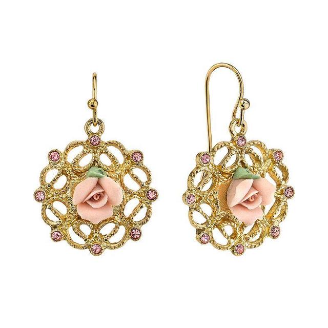 1928 Porcelain Rose Openwork Drop Earrings, Womens, Pink Product Image