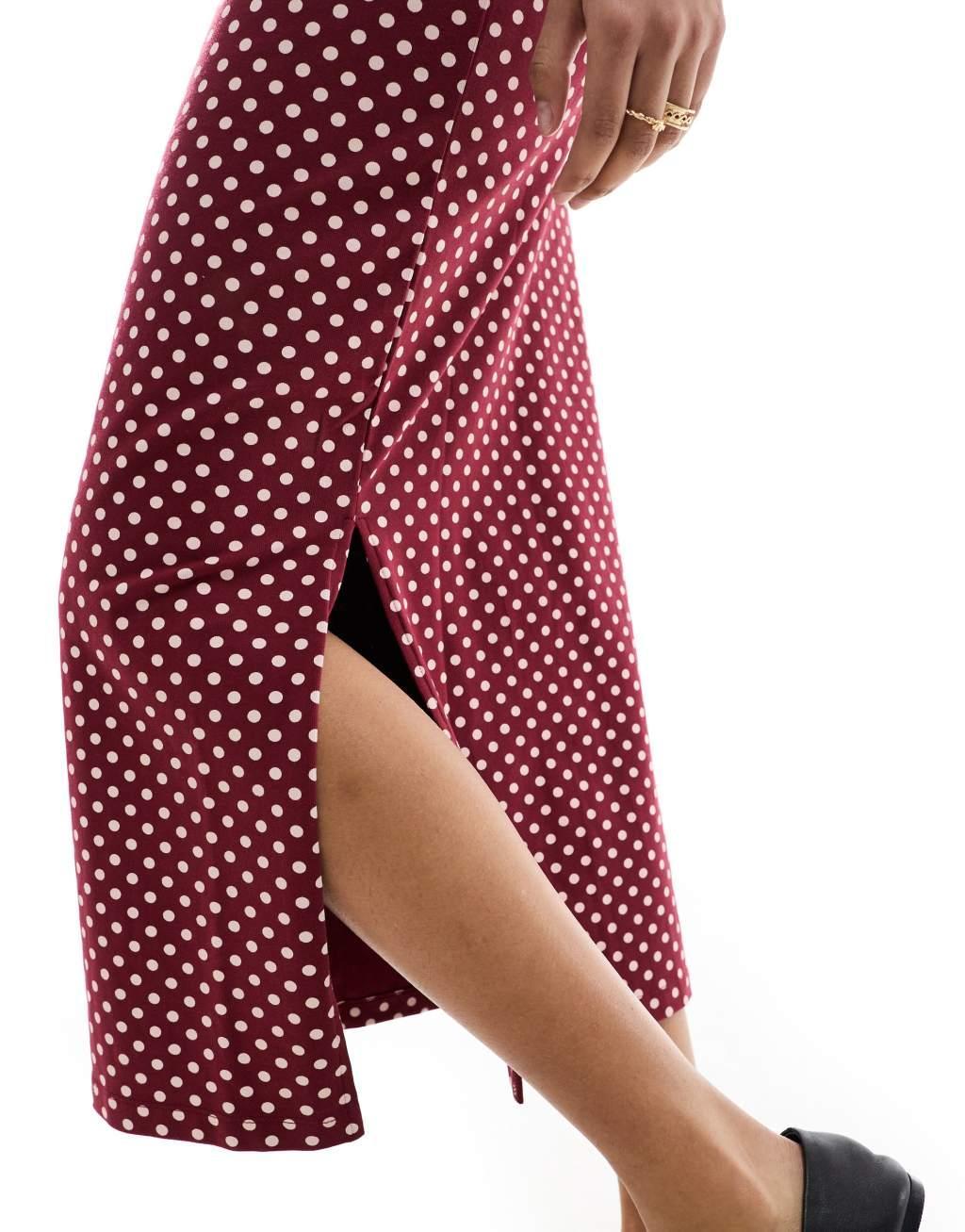 ASOS DESIGN column midi skirt in burgundy polka dot print - part of a set Product Image