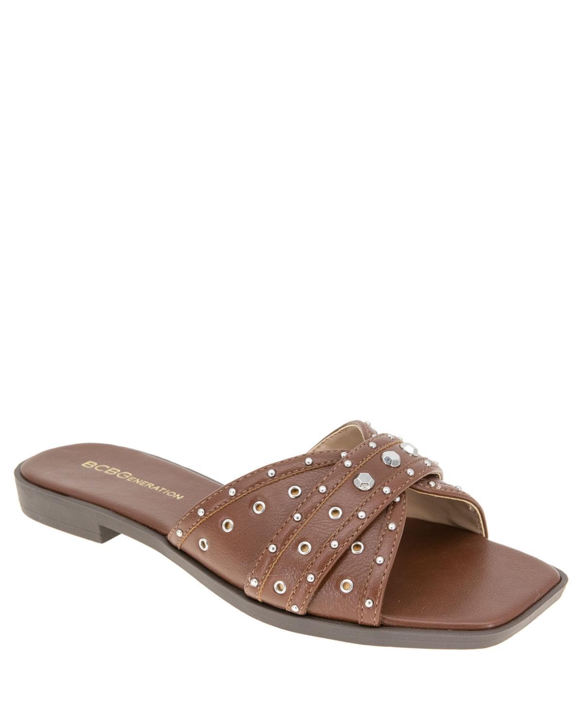 BCBGeneration Womens Lucca Studded Slide Flat Sandals Product Image