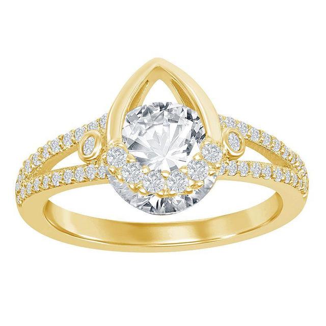 Gold Tone Sterling Silver Teardrop & Cubic Zirconia Round Spinning Ring, Womens Product Image