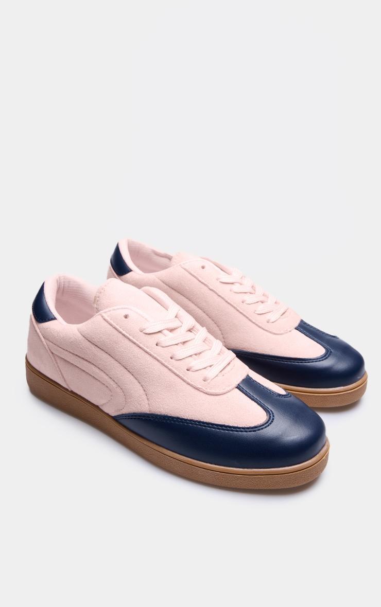 Pink and Blue PU Contrast Panel Lace Up Sneakers Product Image