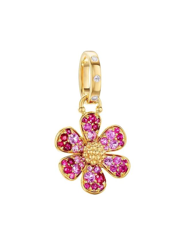 Womens 18K Yellow Gold & Multi-Gemstone Flower Pendant Product Image