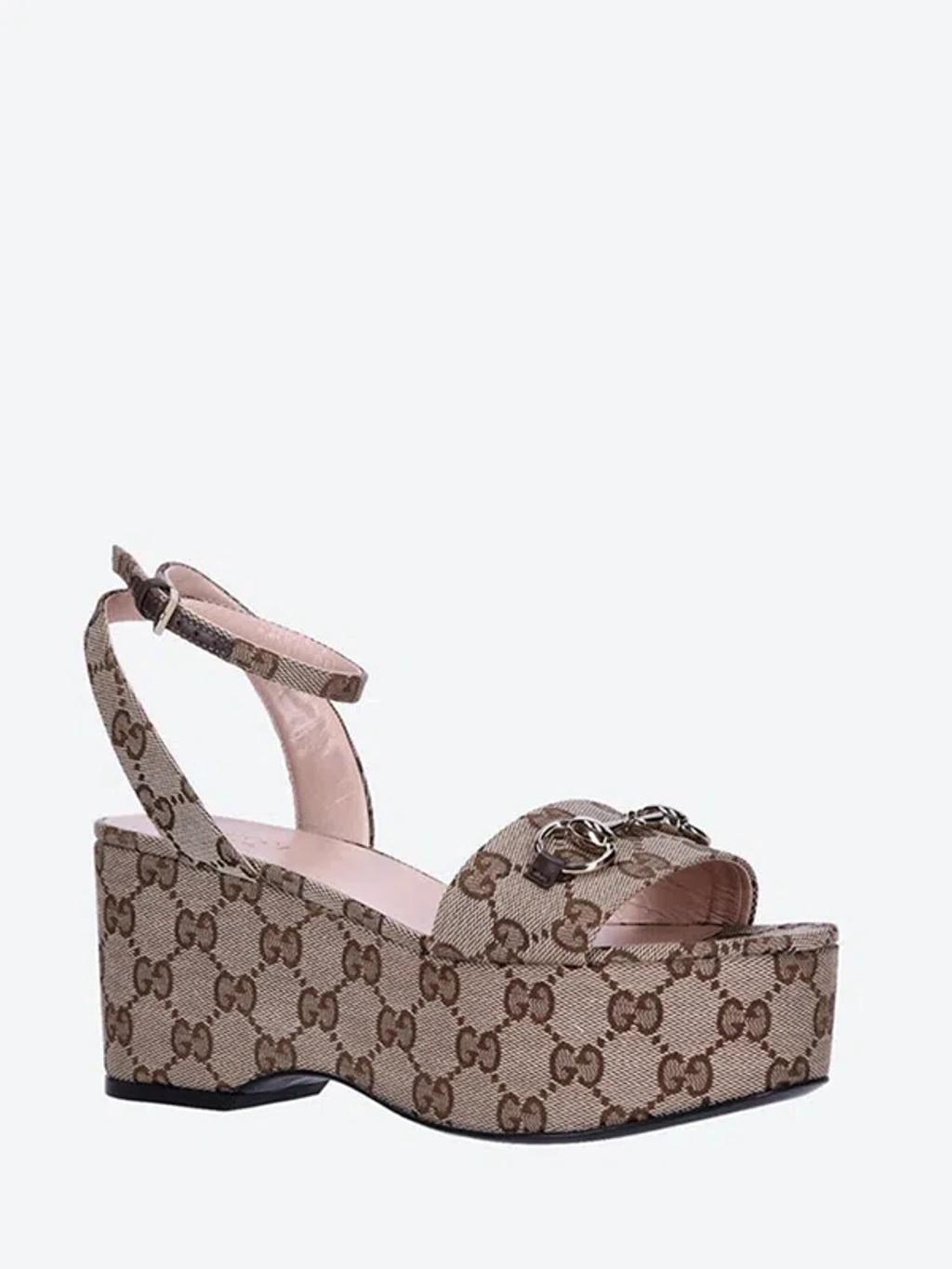 GUCCI 75mm Horsebit Flatform Sandals In Brown Product Image