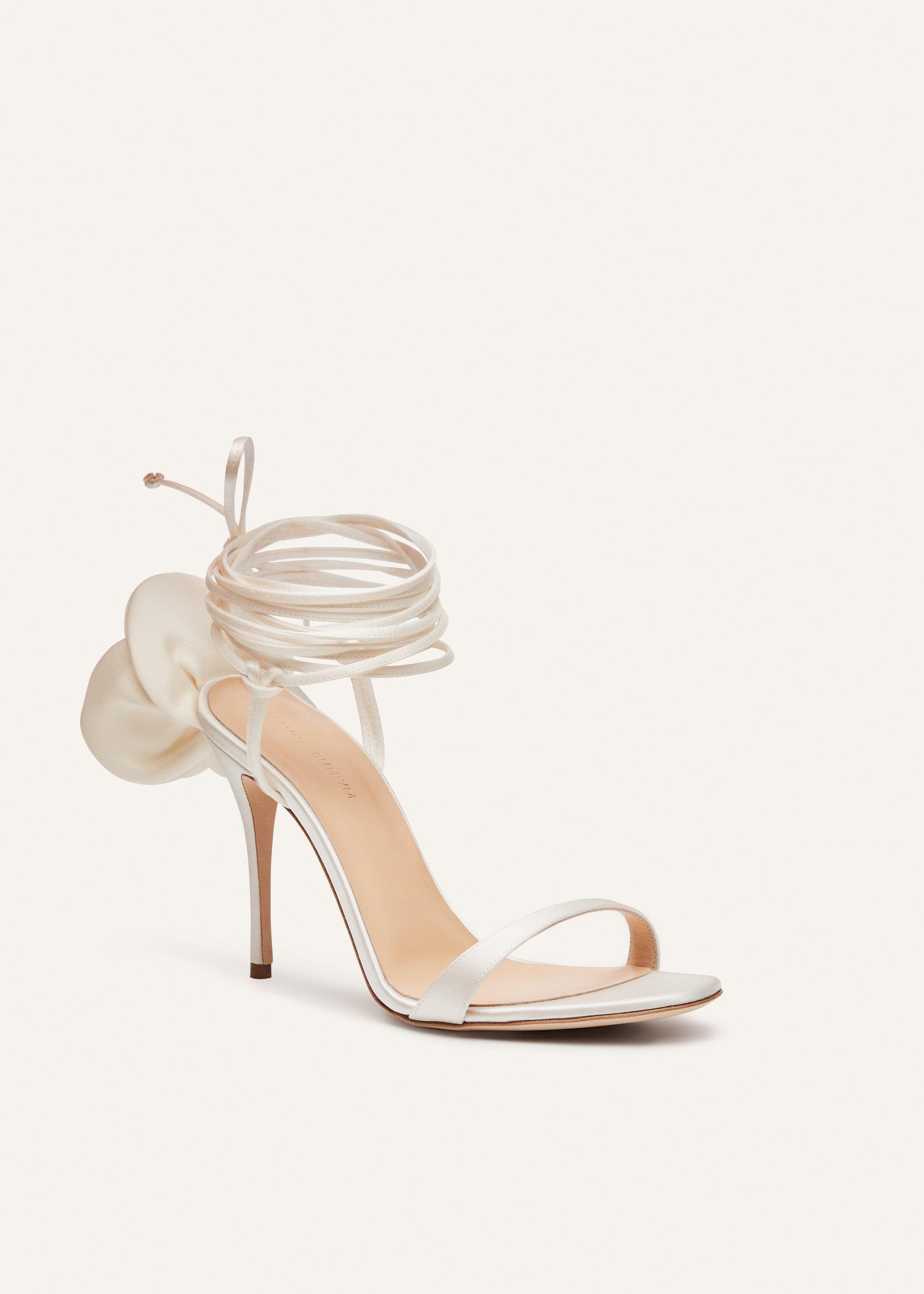 Double flower heel sandals in ivory product image