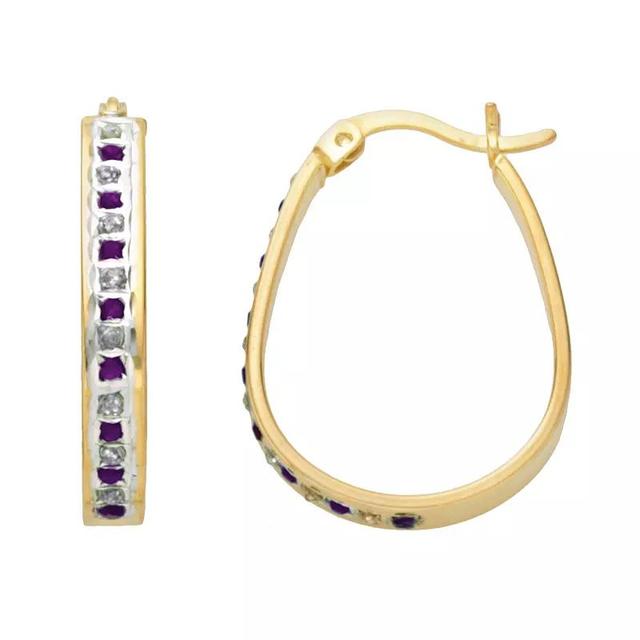 18k Gold-Over-Silver Amethyst and Diamond Accent Pear Hoop Earrings, Womens, Purple Product Image