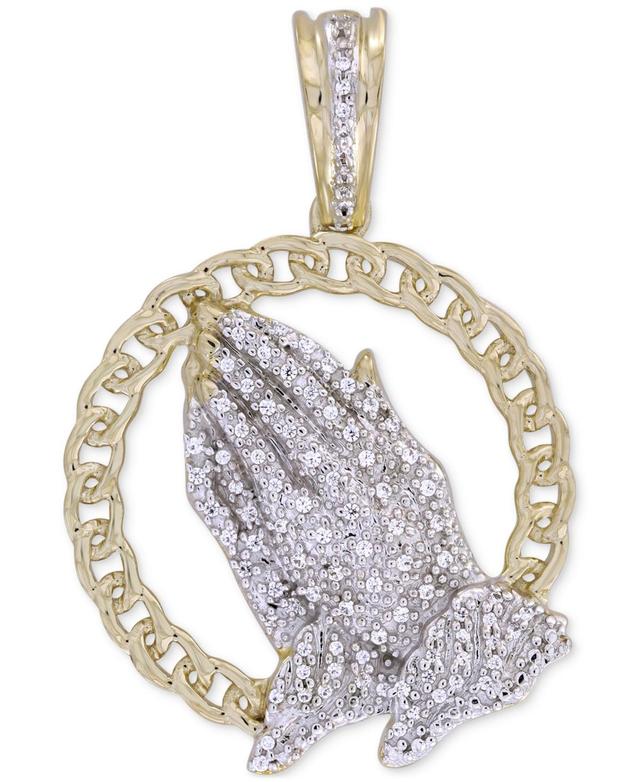 Diamond Mens Praying Hands Openwork Pendant (1/6 ct. t.w.) in 10k Gold Product Image