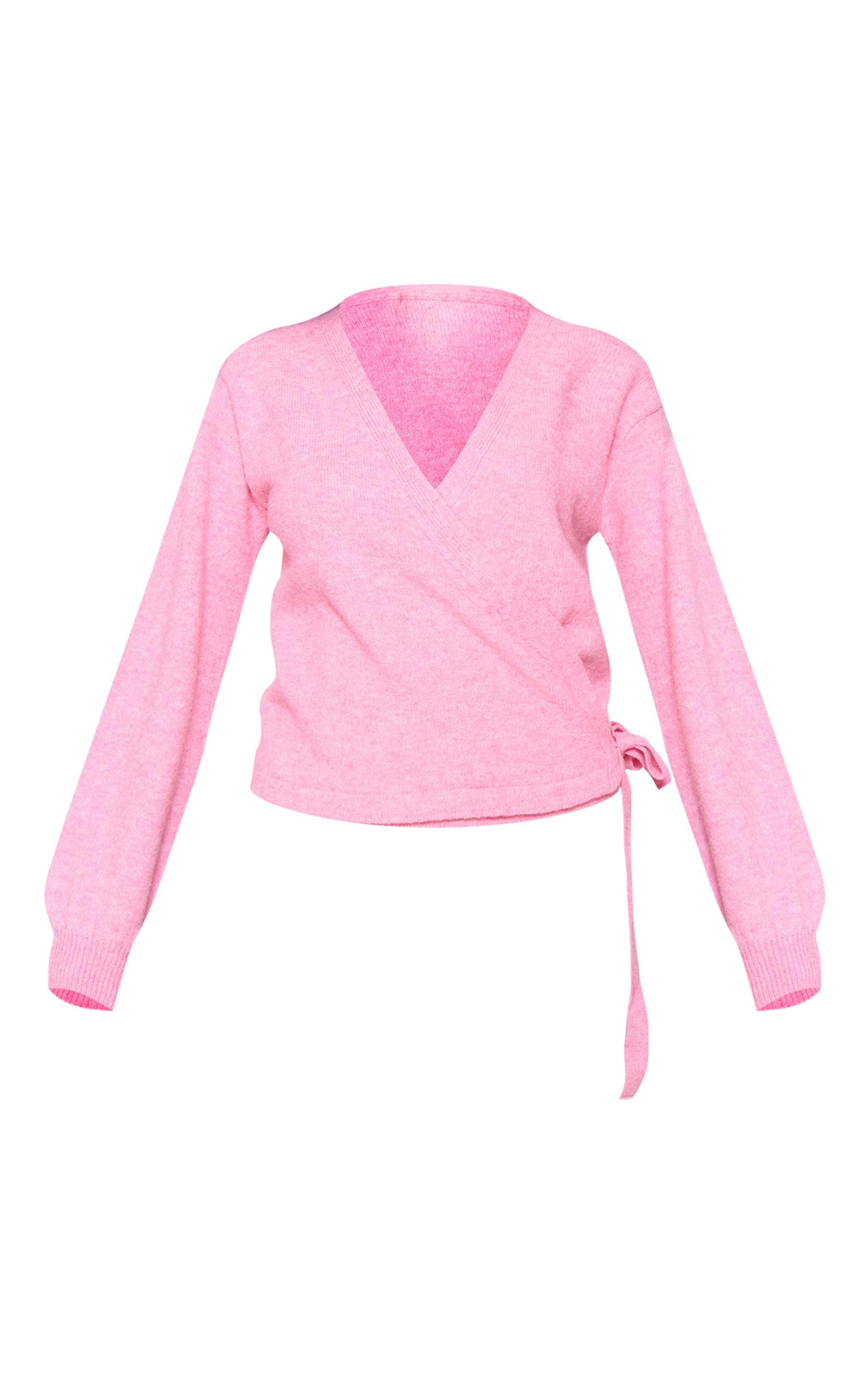 Pink Soft Knit Wrap Cardigan Product Image