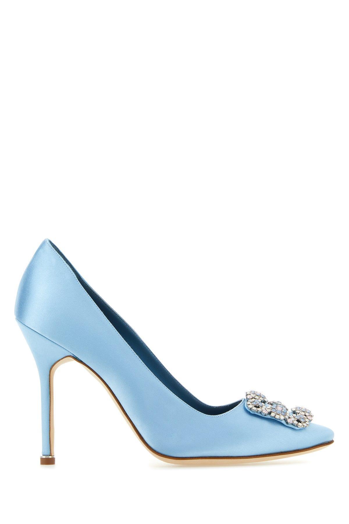 MANOLO BLAHNIK 105mm Hangisi Satin Pumps In Light Blue Product Image