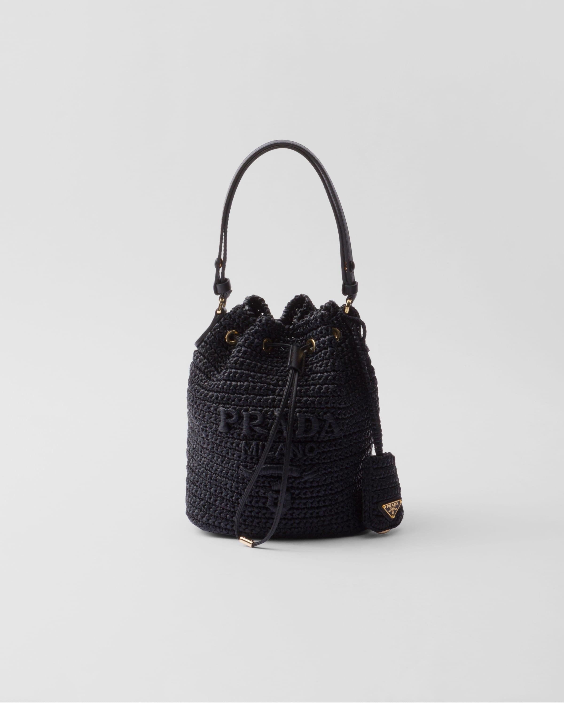 PRADA Mini Triangle Crochet Leather Bucket Bag In Black Product Image