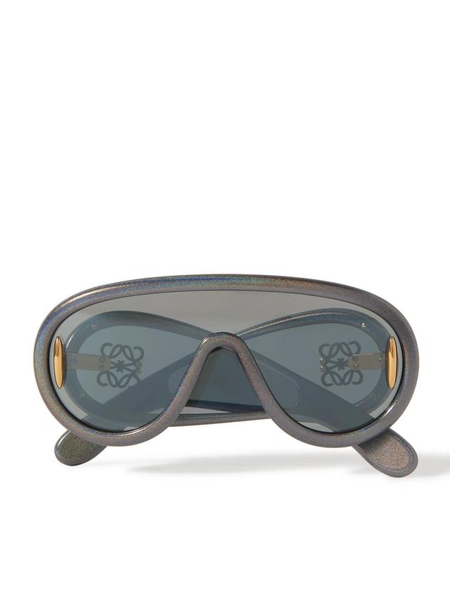 Paula's Ibiza Wave Mask Oversized D-frame Glittered Acetate Sunglasses In Black Product Image