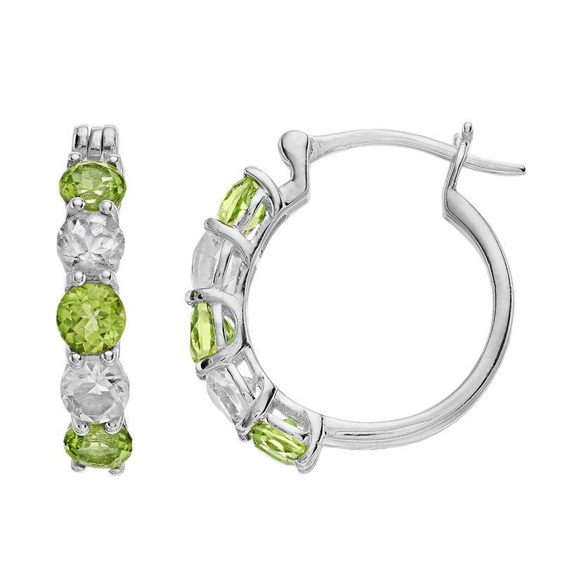 Sterling Silver Peridot & White Topaz Hoop Earrings, Womens, Green Product Image