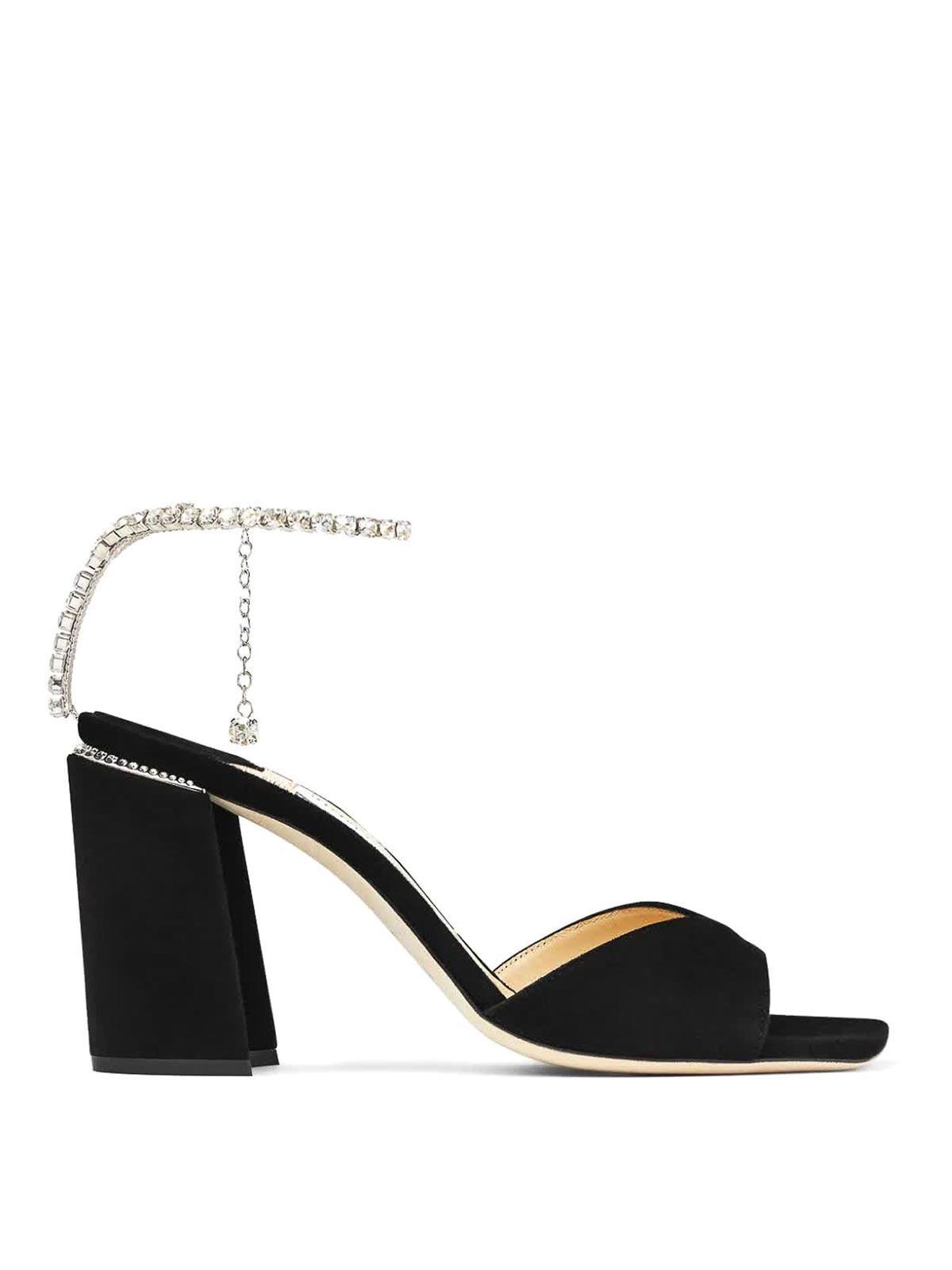 JIMMY CHOO Saeda Suede Crystal Ankle-strap Sandals In Black Crystal Product Image