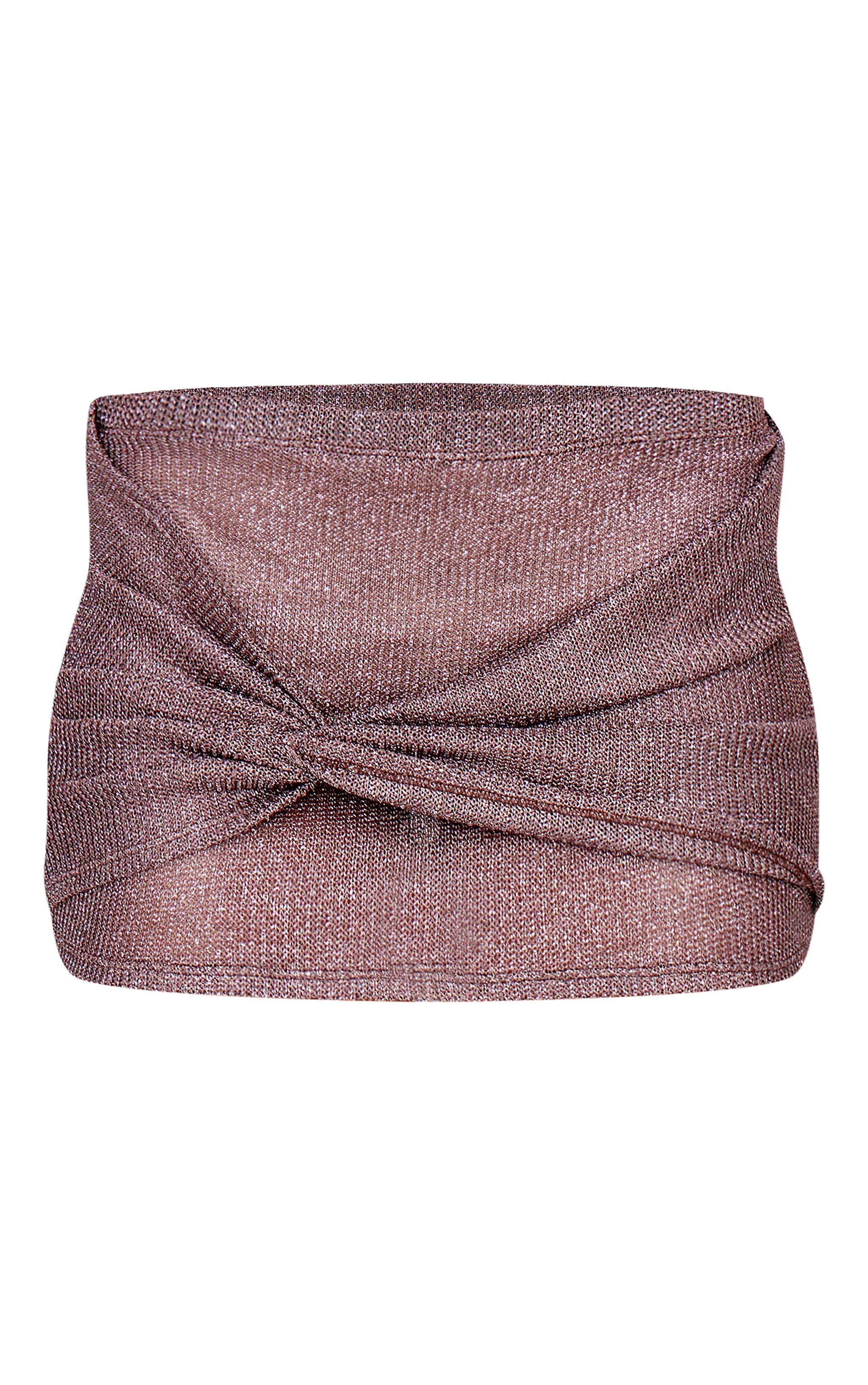 Brown Metallic Knit Knot Detail Mini Skirt Product Image