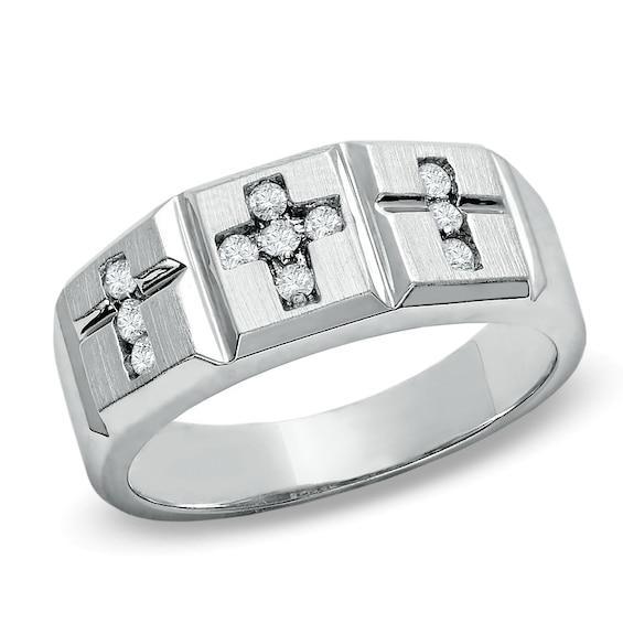 Men's 1/5 CT. T.w. Diamond Triple Cross Band in 10K White Gold Product Image