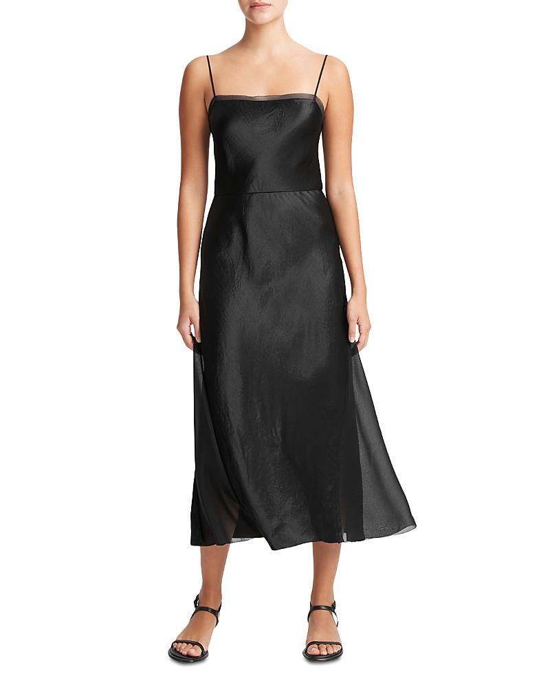 Womens Sheer-Paneled Satin Midi-Dress Product Image